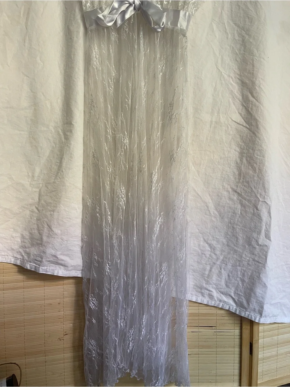 Dreamgirl Vintage Sheer Long Lace Robe Coquette Angelic Bridal Whimsical Size S